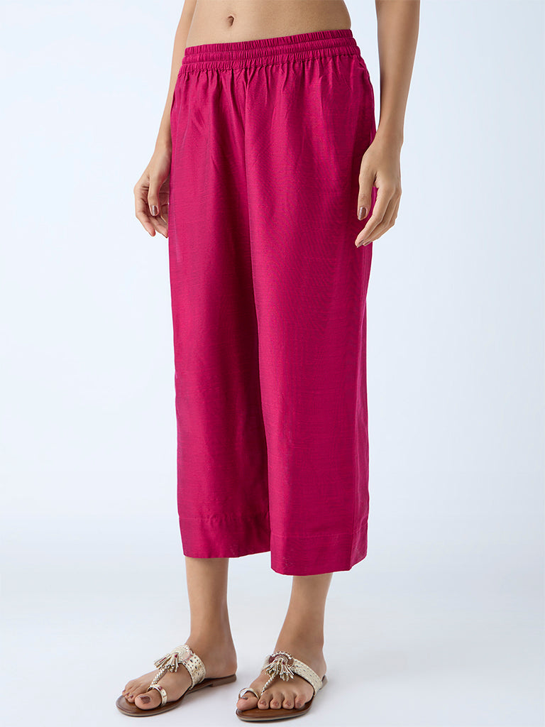 Westside Utsa Women's Fuchsia Solid Ethnic Pants for Everyday Front view