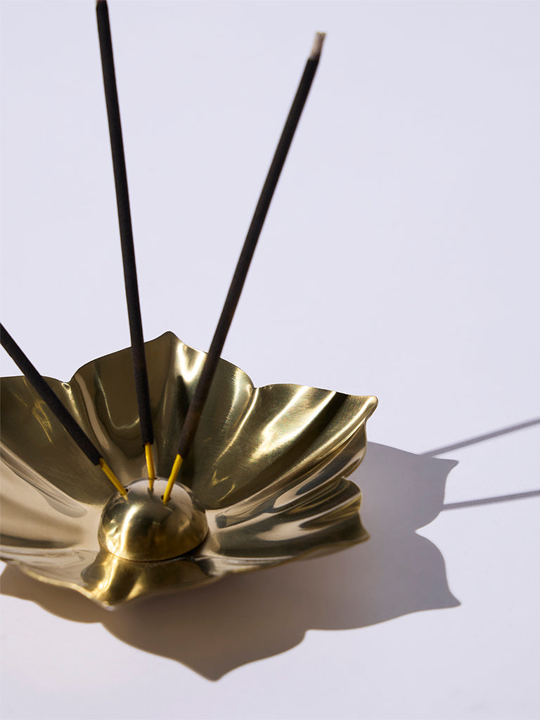 Westside Home Gold Lotus Incense Holder with Three Sticks - Festive Season Gift