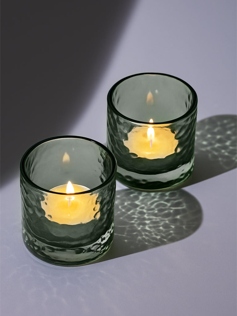 Westside Home Green Glass Votive Tealight Candle Holder (Set of 2) - Festive Season Gift