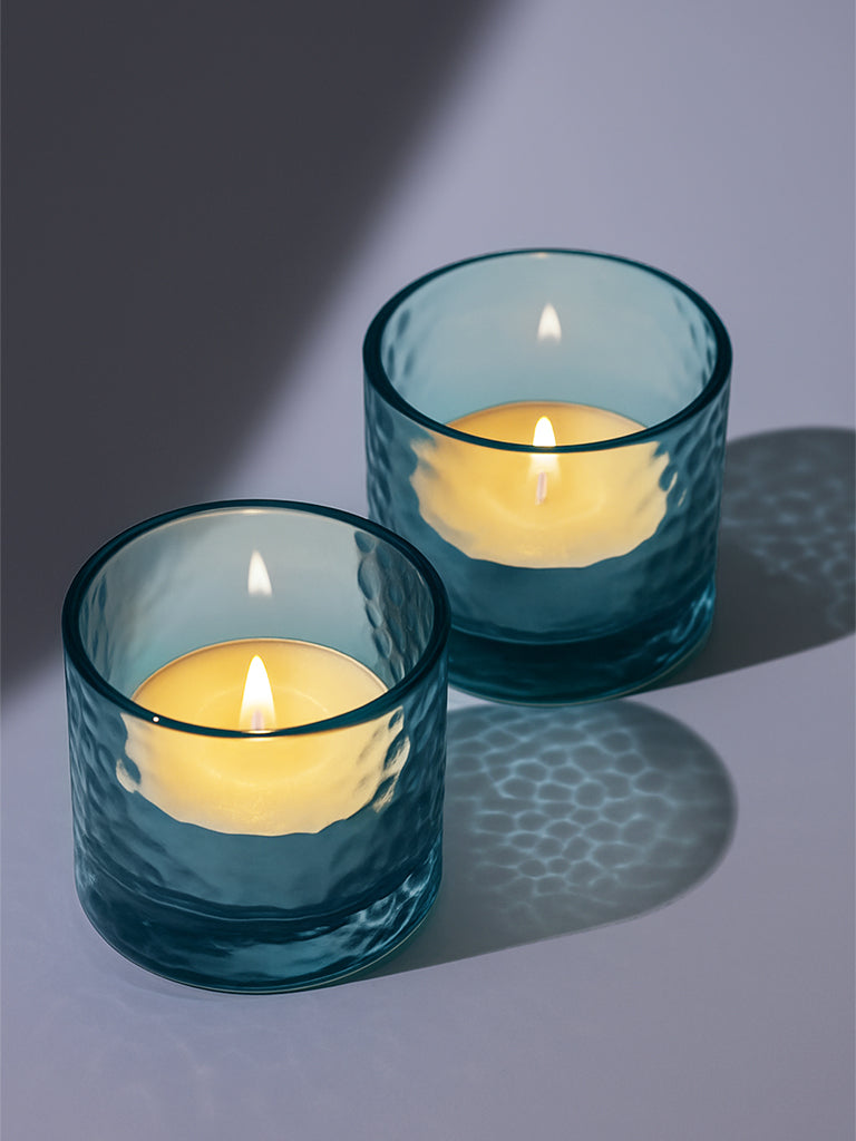 Westside Home Teal Glass Votive Tealight Candle Holder (Set of 2) - Festive Season Gift