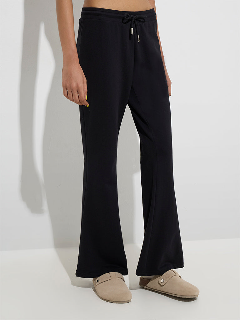 Westside Superstar Women's Black Bootcut High-Rise Cotton-Blend Pants for Casual Wear Front View