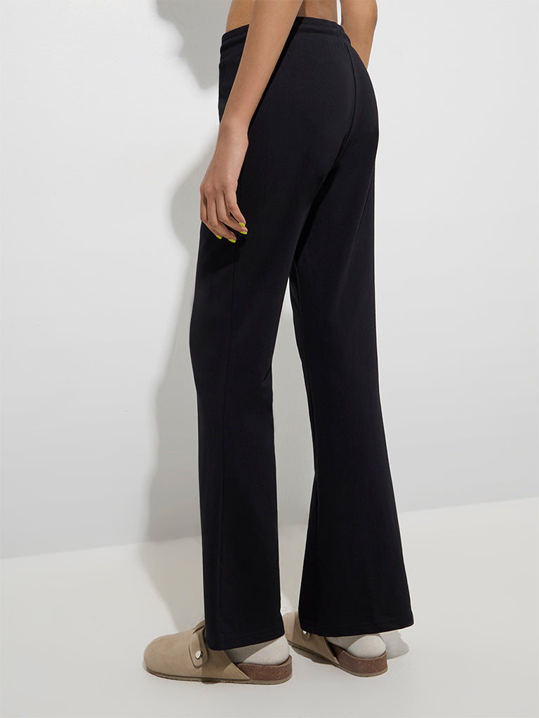 Westside Superstar Women's Black Bootcut High-Rise Cotton-Blend Pants for Casual Wear Back View