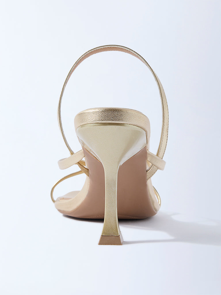 LUNA BLU Gold Multi-Strap Slingback Stiletto Heel Sandals