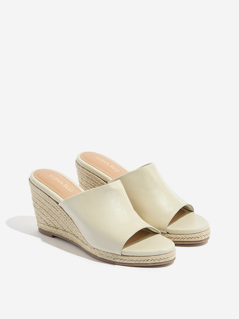 Westside LUNA BLU Women's Ivory Wedge Sandals for Casual Wear Front View