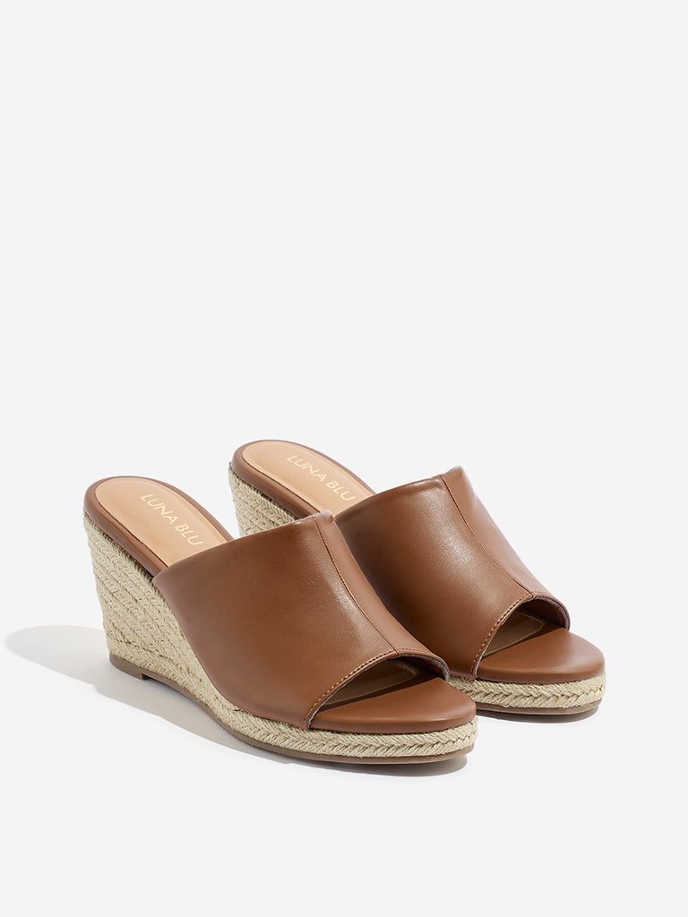 Westside LUNA BLU Women's Dark Brown Wedge Sandals for Casual Wear Front View