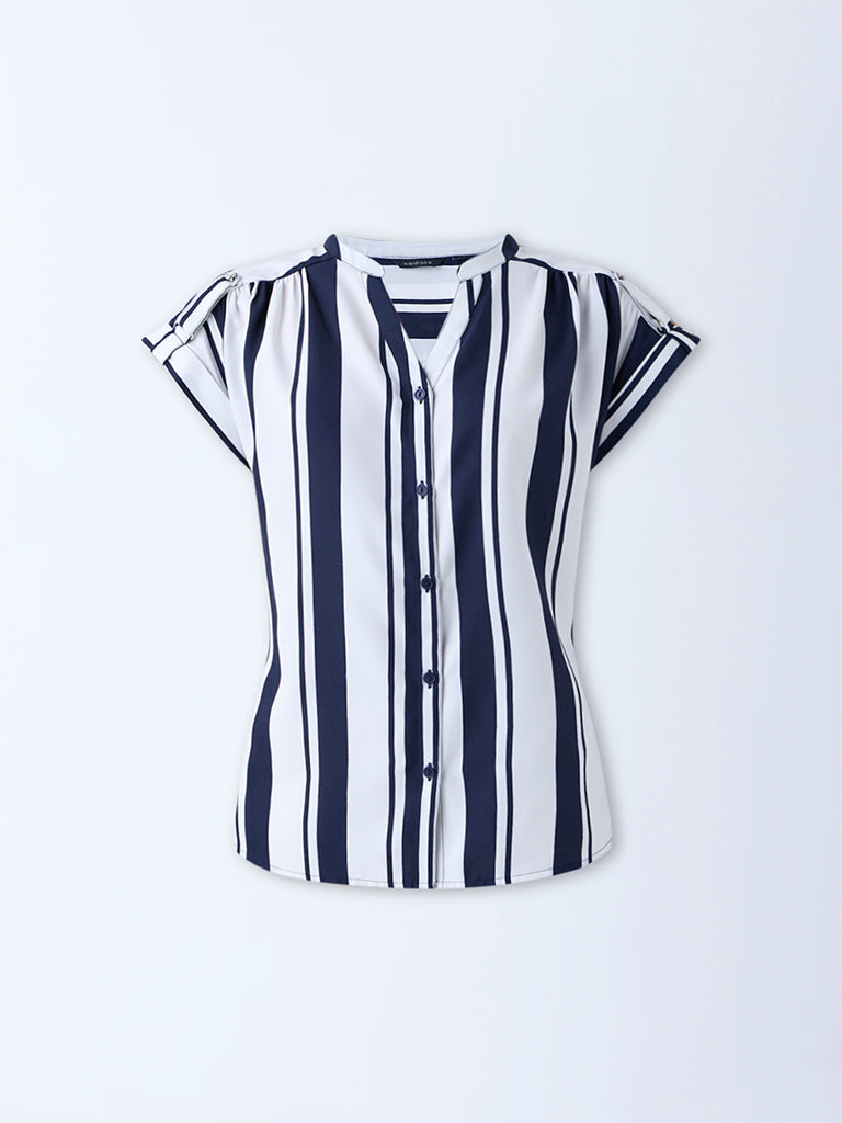 Westside Wardrobe Women's Navy Stripe Shirt for Work Wear Flatly
