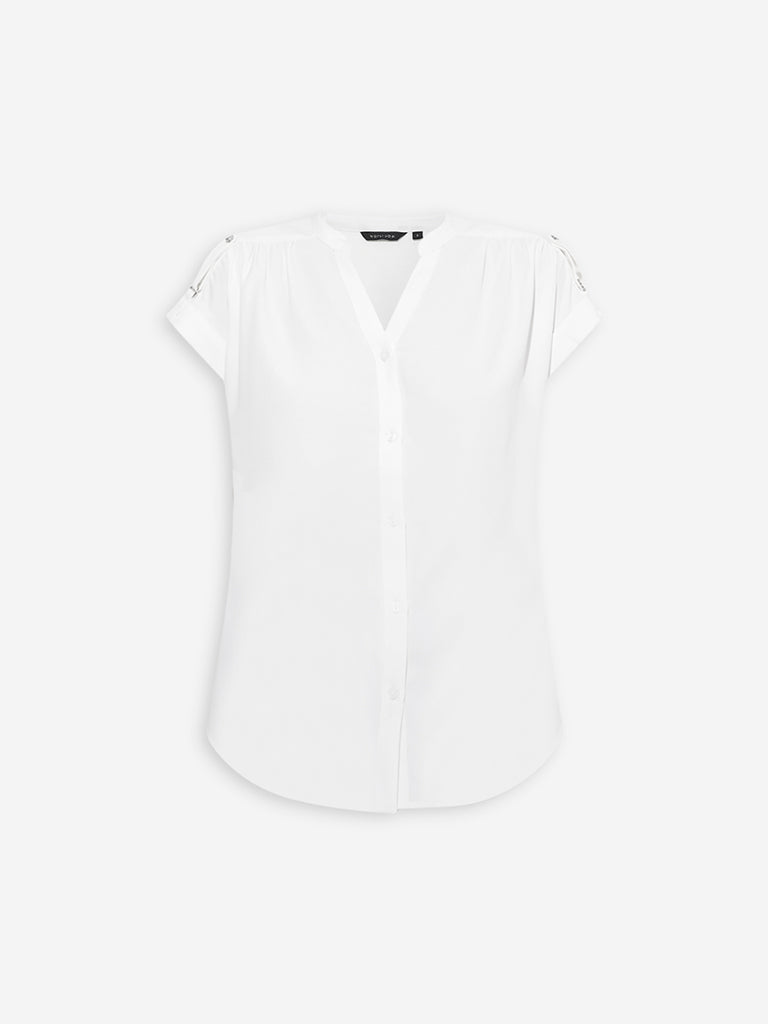 Westside Wardrobe Women's White Solid Shirt for Work Wear Flatly