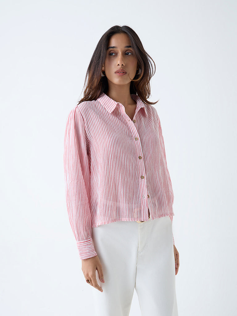 casual shirt white and red shirt womens