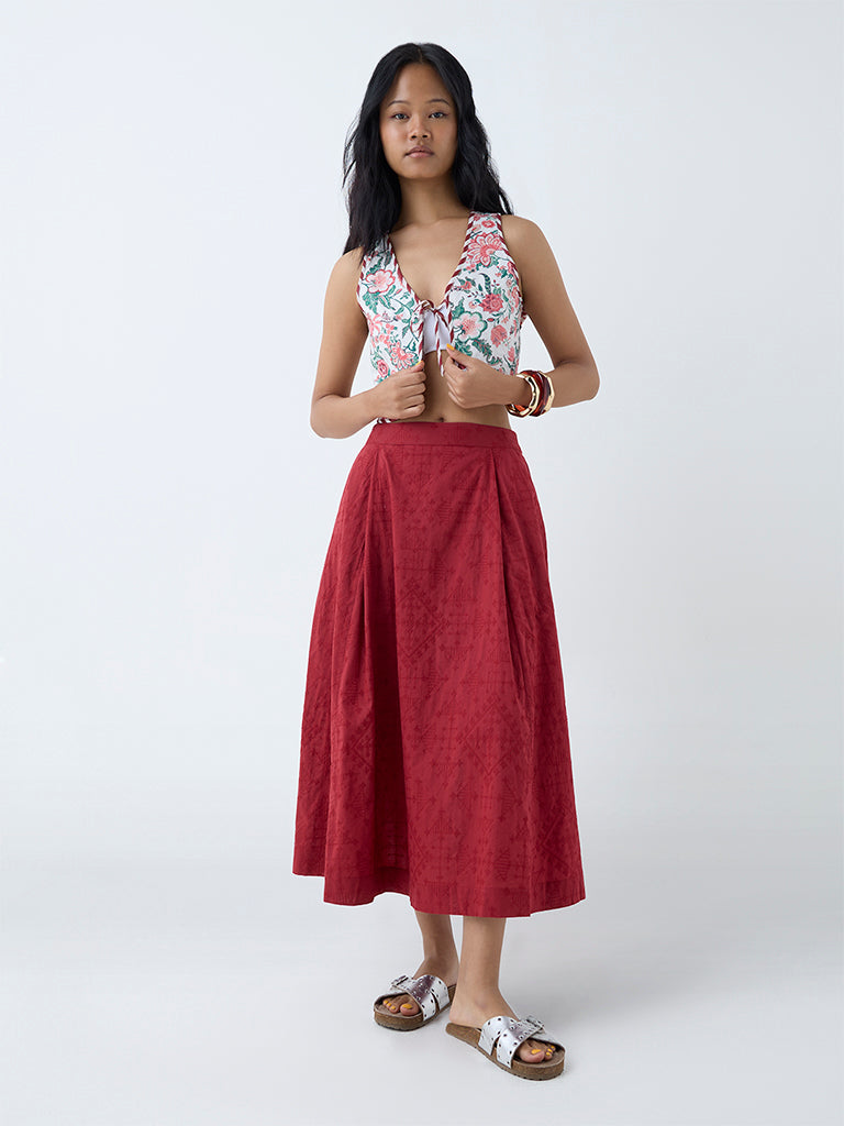 Buy Bombay Paisley Red Embroidered Cotton Skirt from Westside