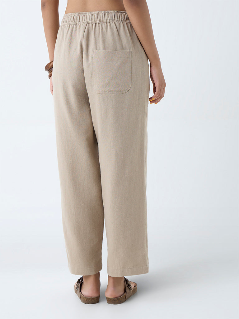 Bombay Paisley Taupe Solid Cotton-Blend Pants