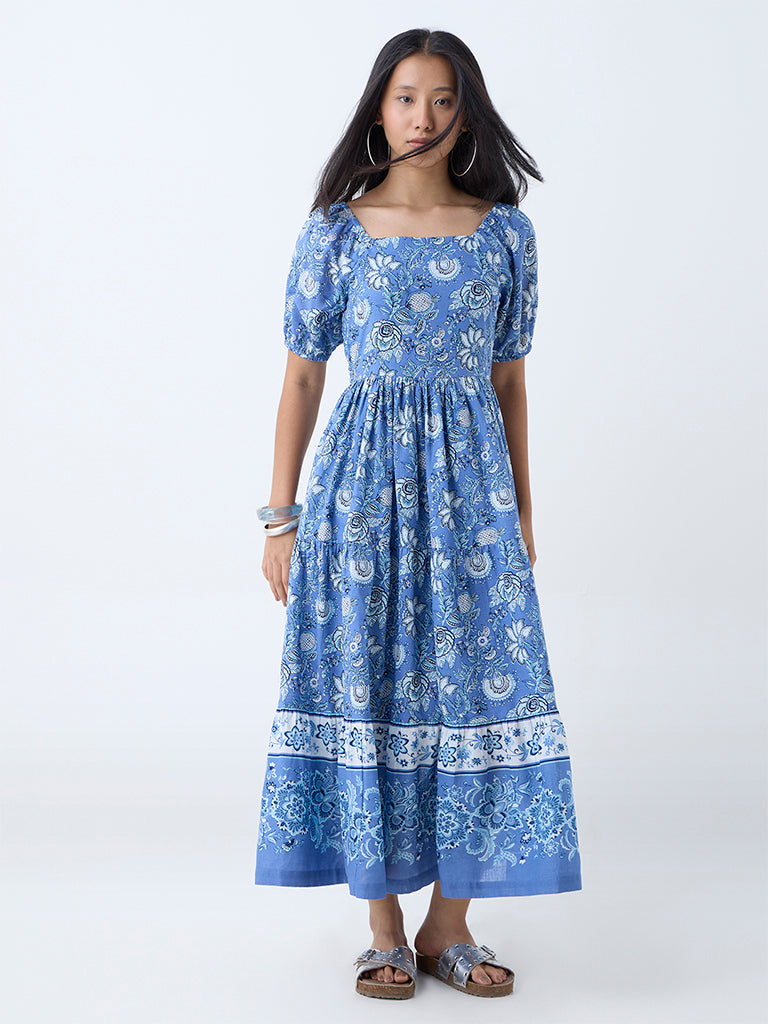 Buy Bombay Paisley Blue Floral Pattern Cotton A-Line Dress from Westside