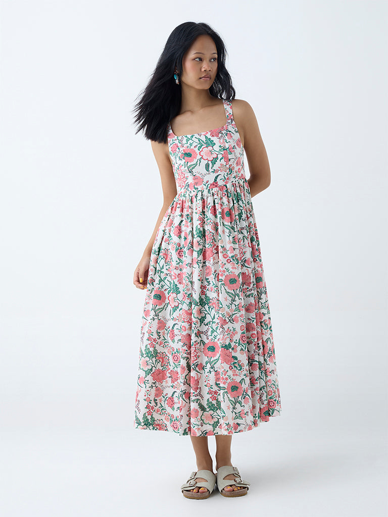 Westside Bombay Paisley Women's Multicolour Cotton-Blend A-Line Dress for Everyday Front View