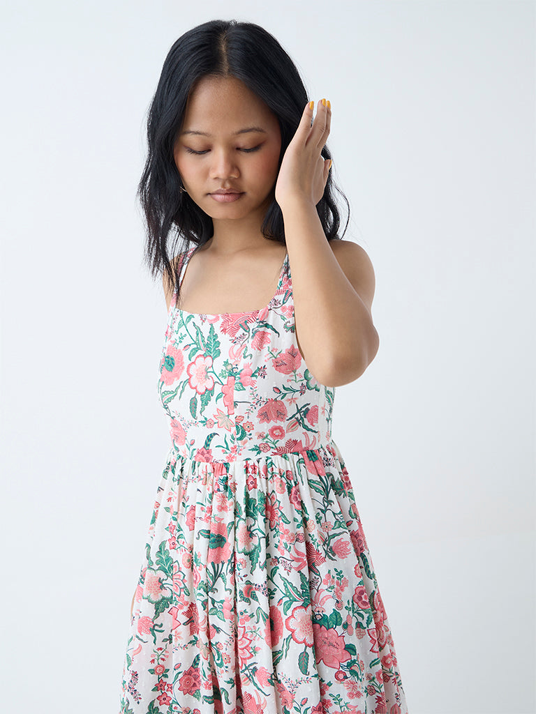 Westside Bombay Paisley Women's Multicolour Cotton-Blend A-Line Dress for Everyday Zoomed View