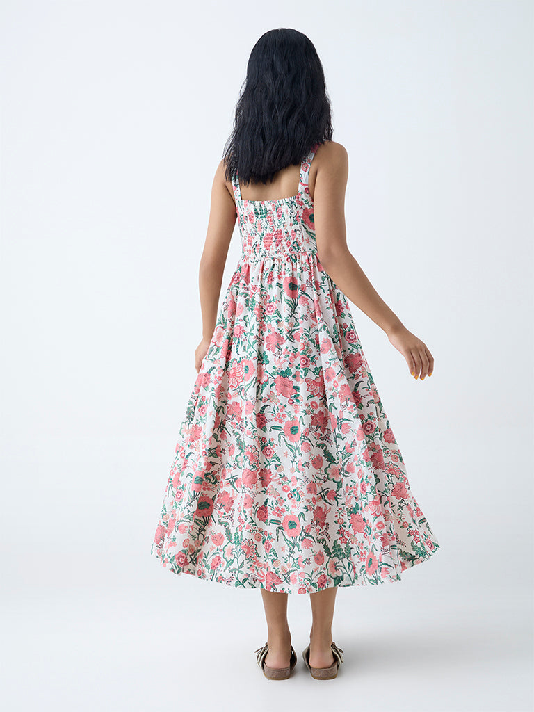 Westside Bombay Paisley Women's Multicolour Cotton-Blend A-Line Dress for Everyday Back View