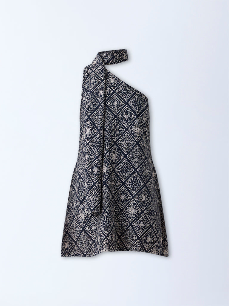 Bombay Paisley Black Printed One-Shoulder Dress