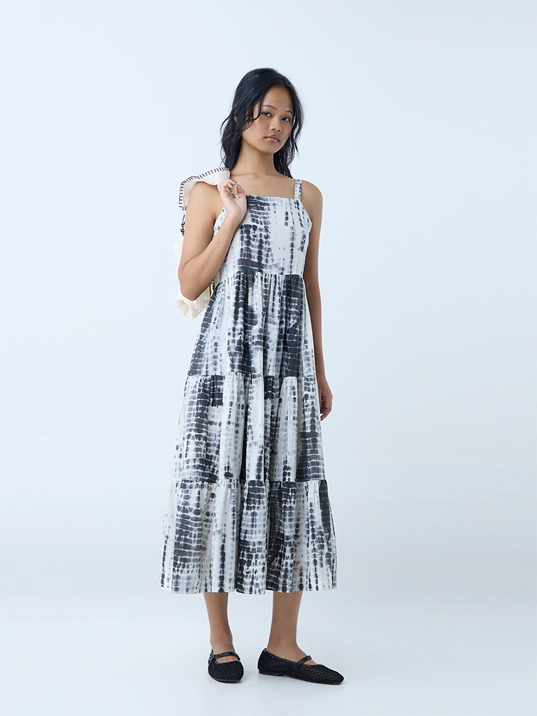Bombay Paisley Grey Cotton Tiered Dress with Jacket