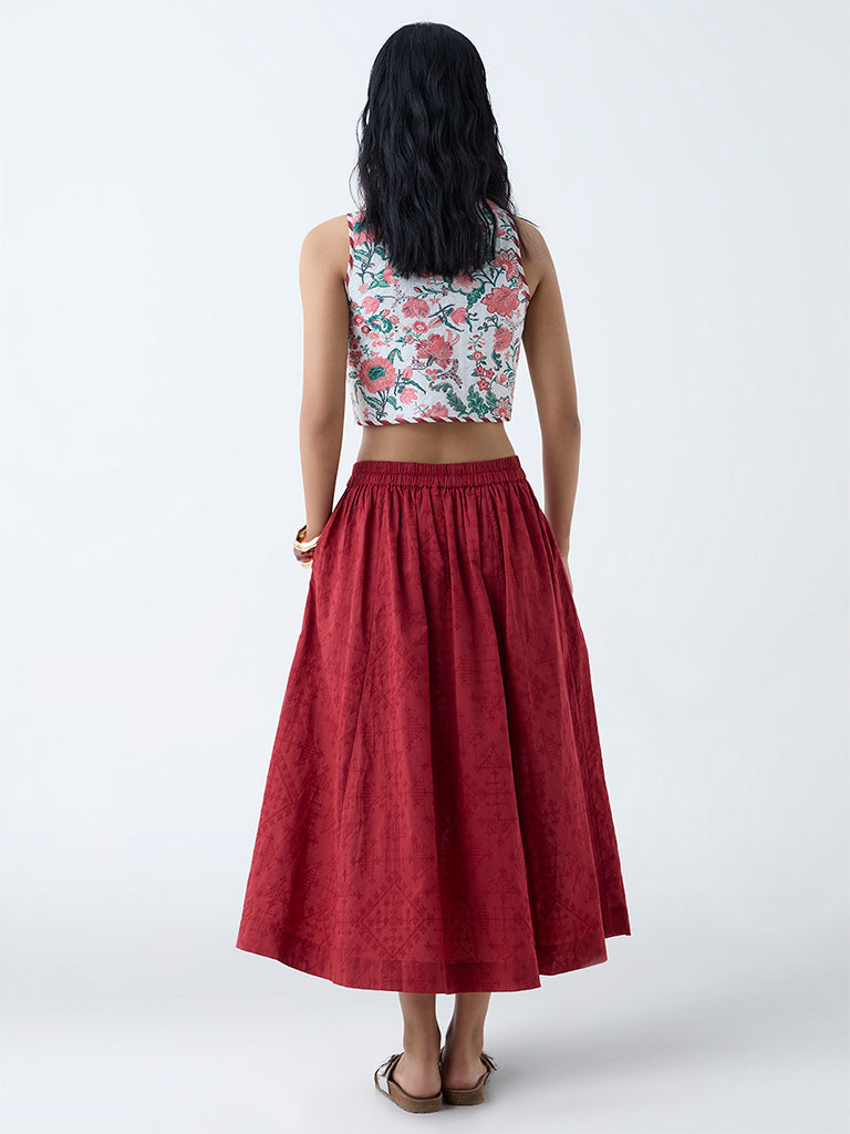 Westside Bombay Paisley Women's Multicolour Floral Reversible Cotton Vest Top for Everyday Back View