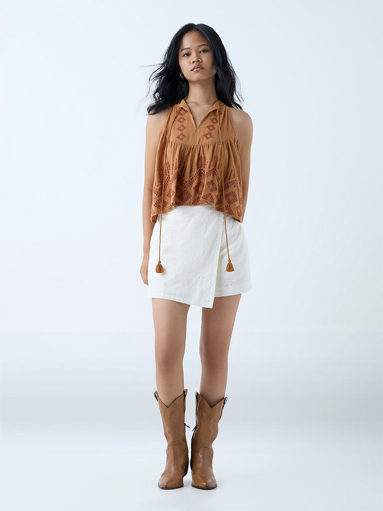 Bombay Paisley Mustard Embroidered Cotton Top