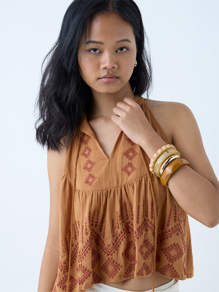 Bombay Paisley Mustard Embroidered Cotton Top