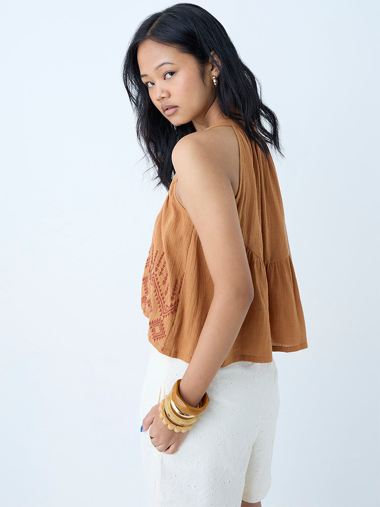 Bombay Paisley Mustard Embroidered Cotton Top