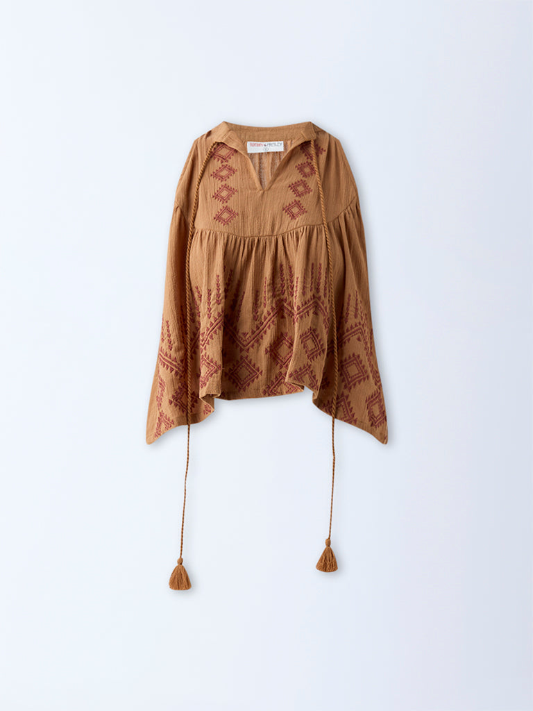 Bombay Paisley Mustard Embroidered Cotton Top