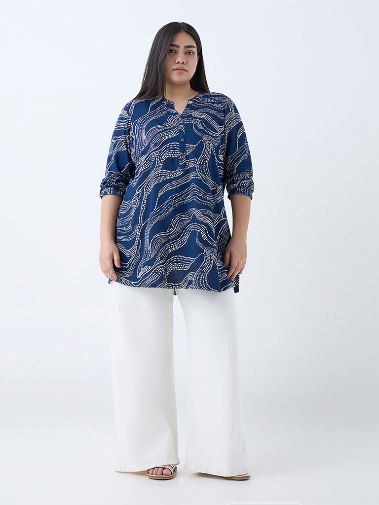 Westside Diza Women's Indigo Bandhani Printed Tunic for Work Wear Full View