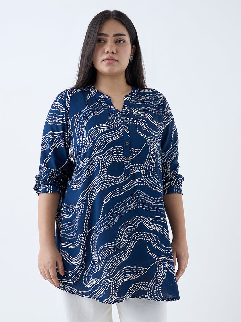 Westside Diza Women's Indigo Bandhani Printed Tunic for Work Wear Front View