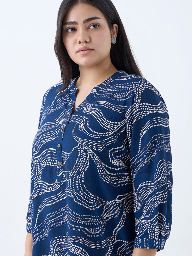 Westside Diza Women's Indigo Bandhani Printed Tunic for Work Wear Zoomed View