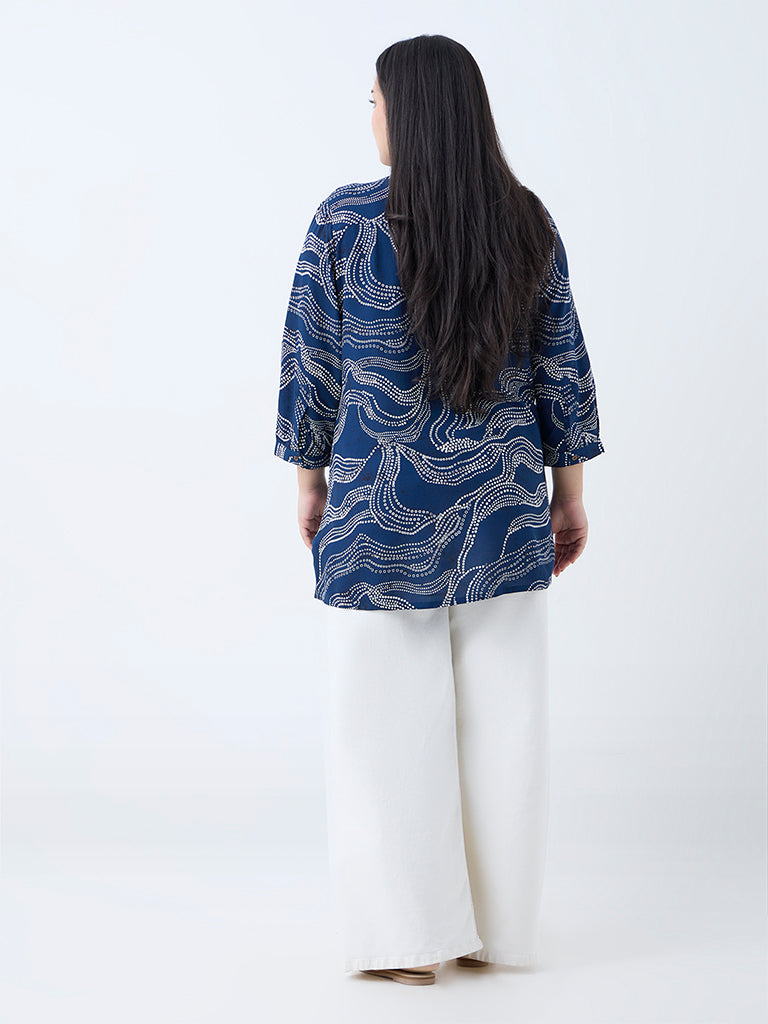 Westside Diza Women's Indigo Bandhani Printed Tunic for Work Wear Back View