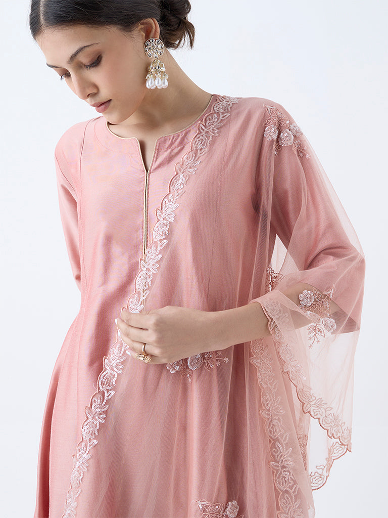 Westside Vark Women's Peach Solid Anarkali Ethnic Set for Festive Wear Zoomed View