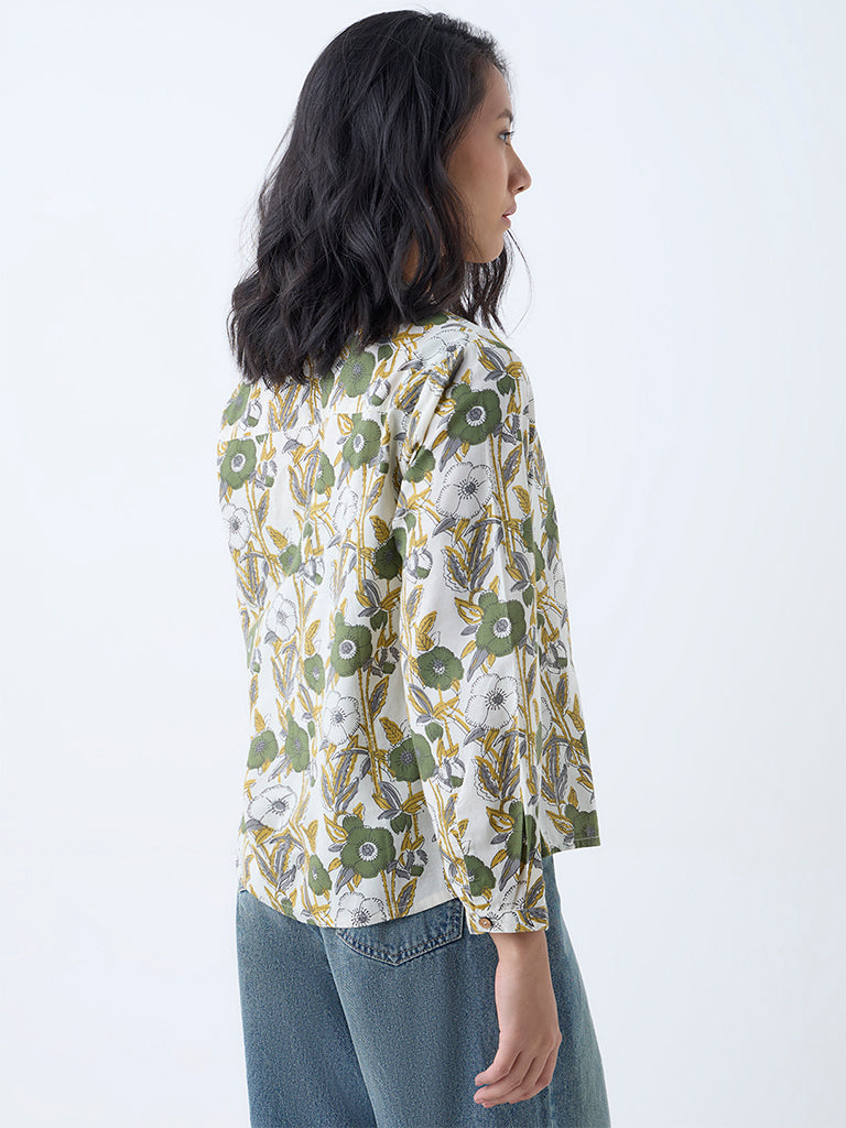 Westside Utsa Women's Olive Botanical Design Cotton Tunic for Everyday Back View