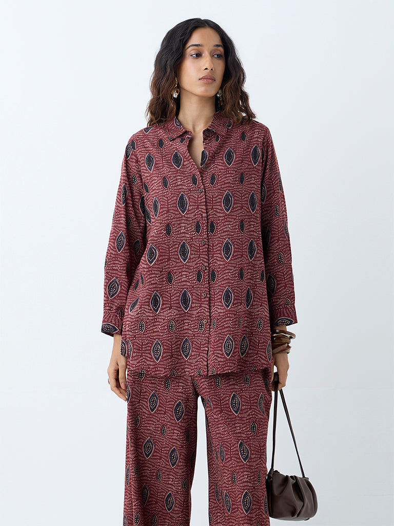 Westside Utsa Women's Maroon Printed Ethnic Tunic for Everyday Full View