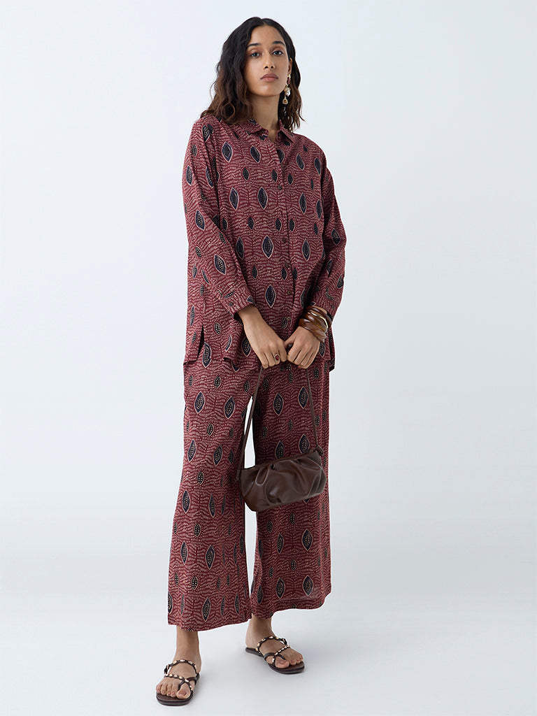 Westside Utsa Women's Maroon Printed Ethnic Tunic for Everyday Front View