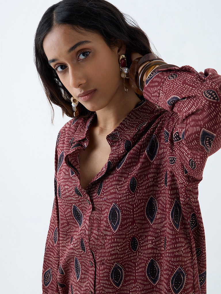 Westside Utsa Women's Maroon Printed Ethnic Tunic for Everyday Zoomed View