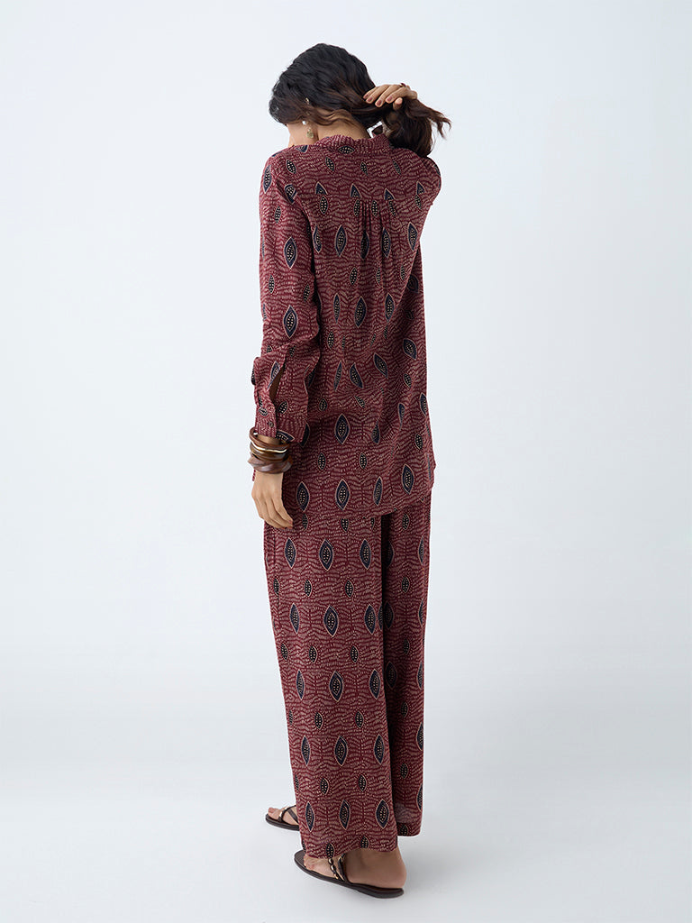 Westside Utsa Women's Maroon Printed Ethnic Tunic for Everyday Back View