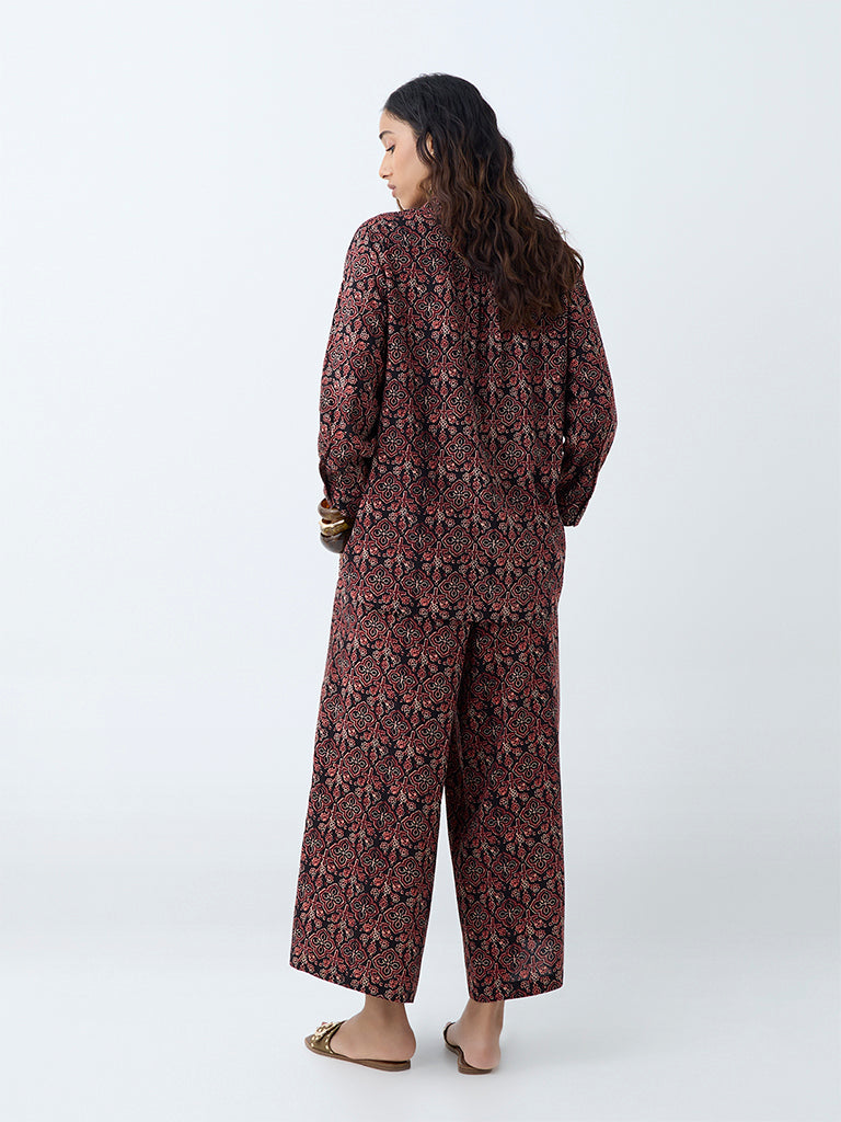Westside Utsa Women's Black Printed Palazzos for Everyday Back View
