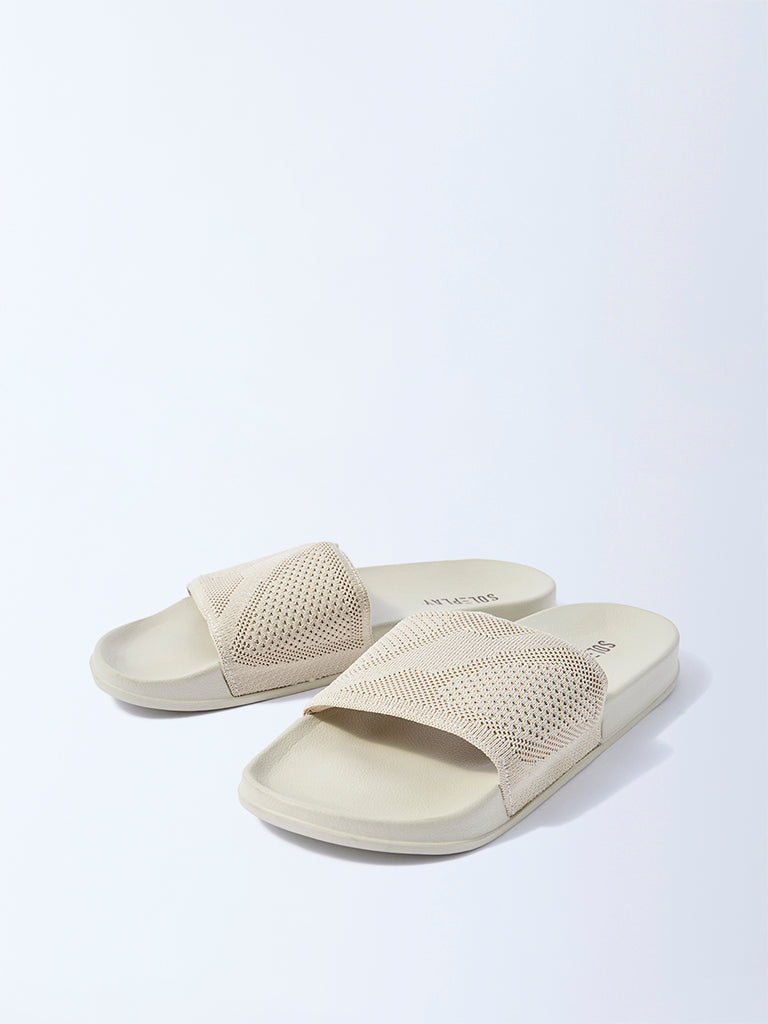 SOLEPLAY Beige Knit-Textured Slides