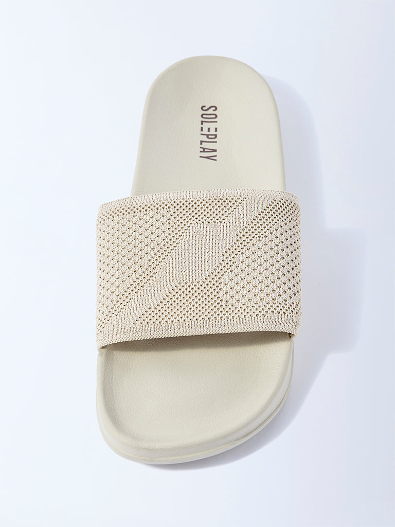 SOLEPLAY Beige Knit-Textured Slides