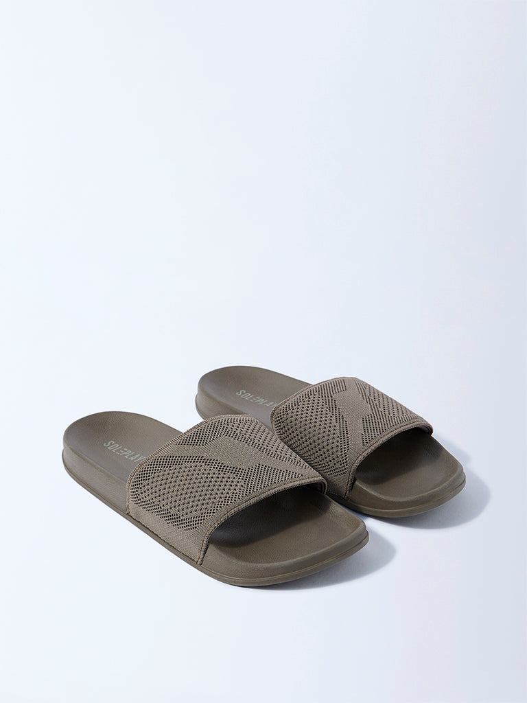 SOLEPLAY Taupe Knit-Textured Slides