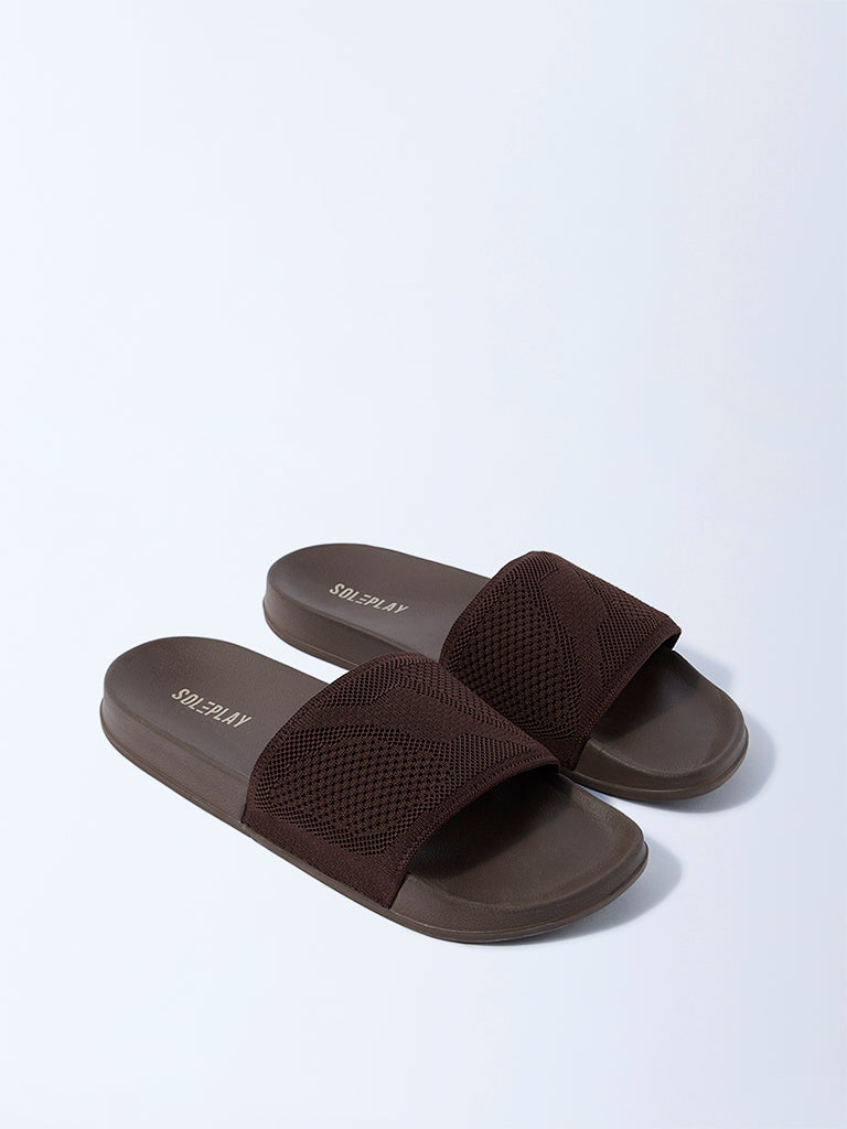 SOLEPLAY Dark Brown Knit-Textured Slides