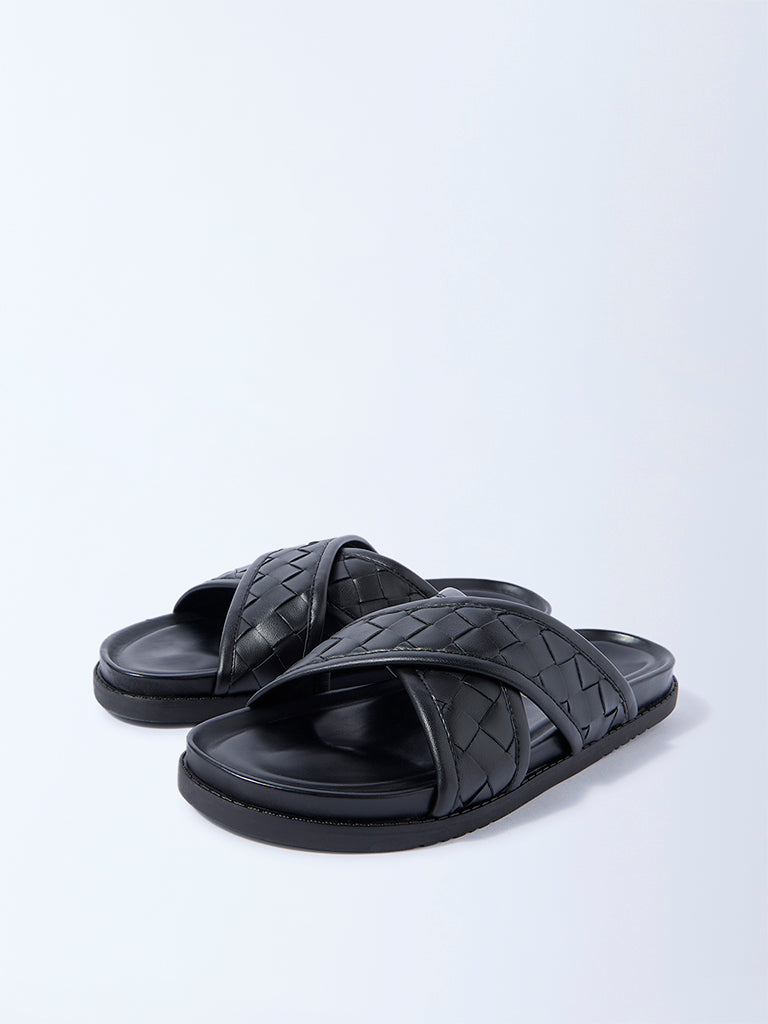 SOLEPLAY Black Criss-Cross Design Slip-On Sandals
