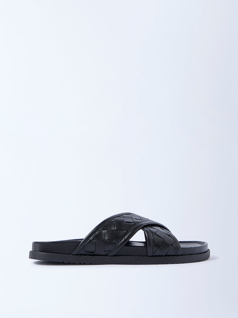 SOLEPLAY Black Criss-Cross Design Slip-On Sandals