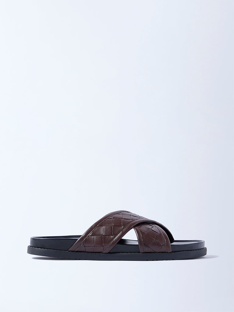 SOLEPLAY Brown Criss-Cross Design Slip-On Sandals