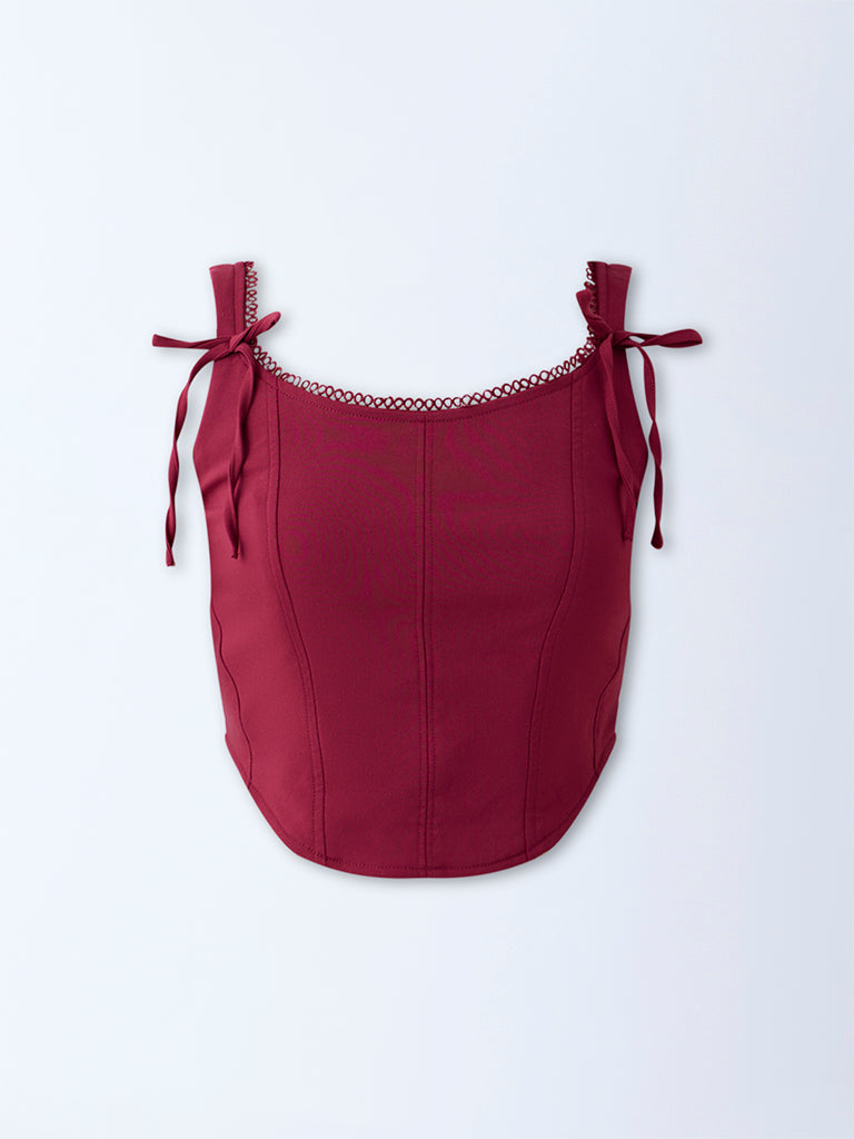 Nuon Burgundy Corset-Style Top