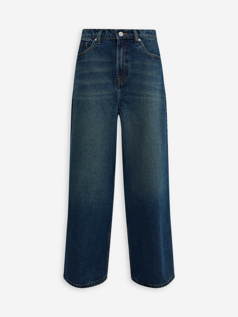 Westside Nuon Women's Blue Flared Relaxed-Fit Mid-Rise Jeans for Casual Wear Flatly