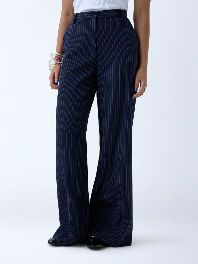 Nuon Navy Pinstripe High-Rise Trousers