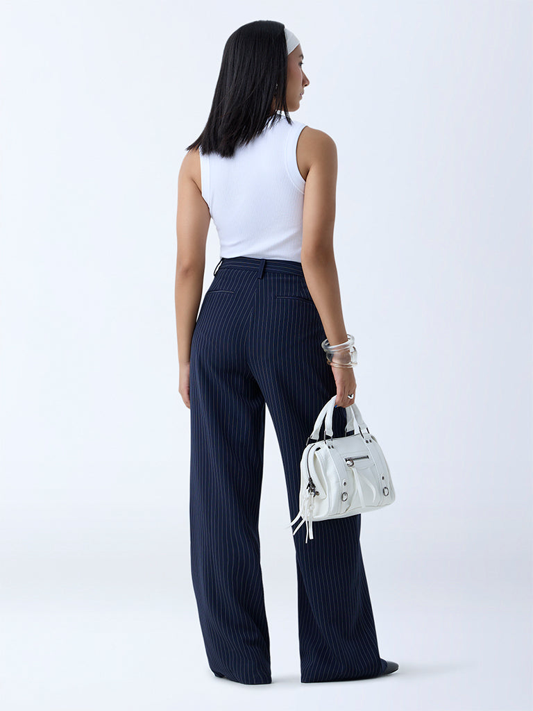 Nuon Navy Pinstripe High-Rise Trousers