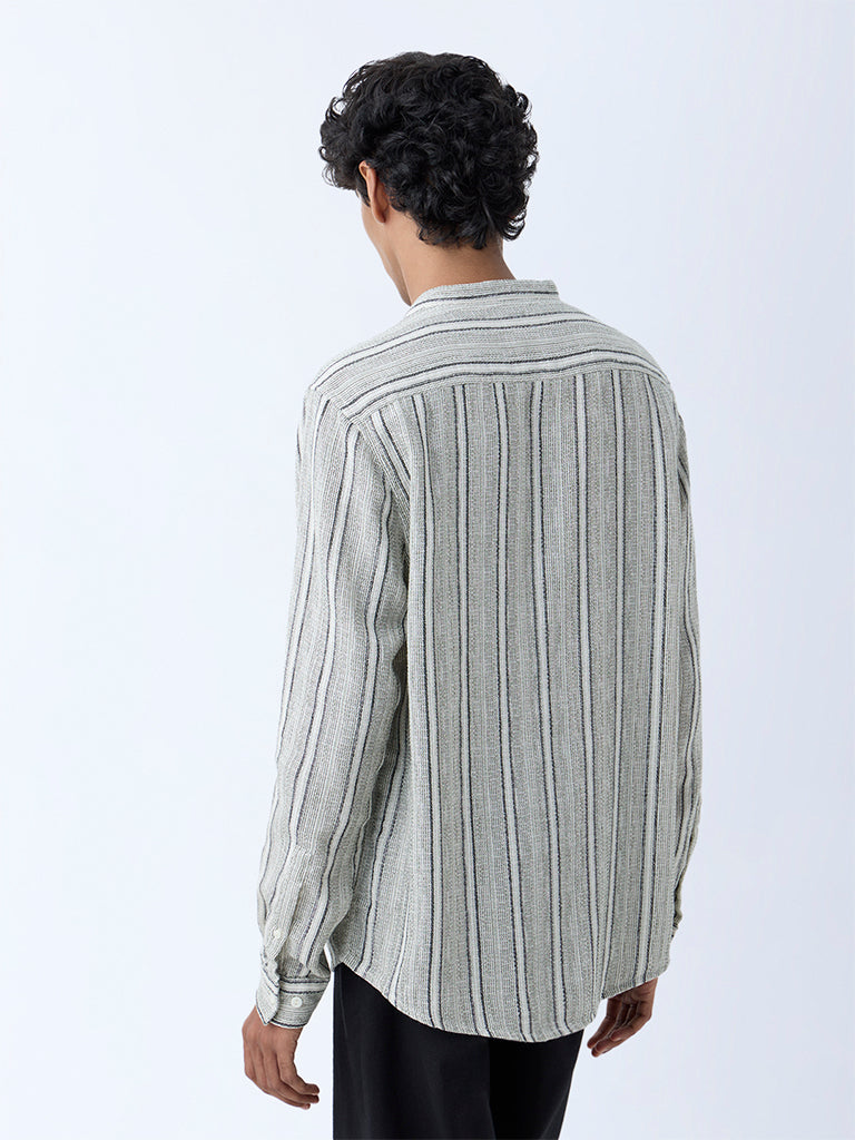 Westside ETA Men's Sage Striped Relaxed-Fit Cotton Shirt for Casual Wear Back View