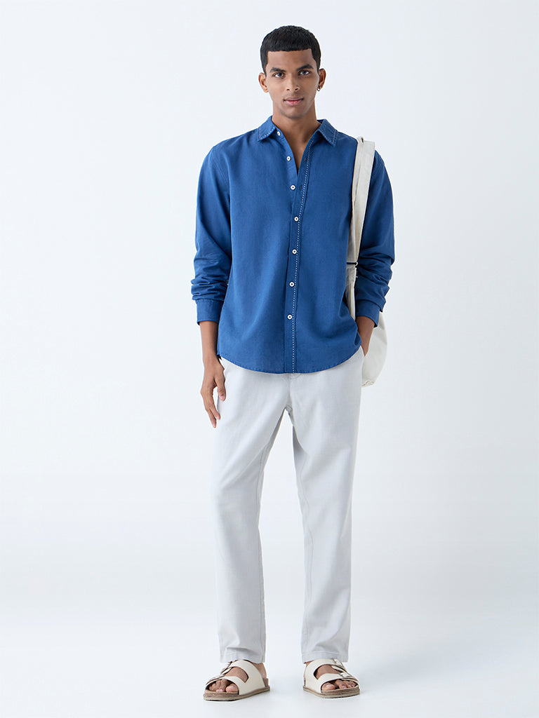 Westside ETA Men's Blue Solid Relaxed-Fit Shirt for Casual Wear Full View