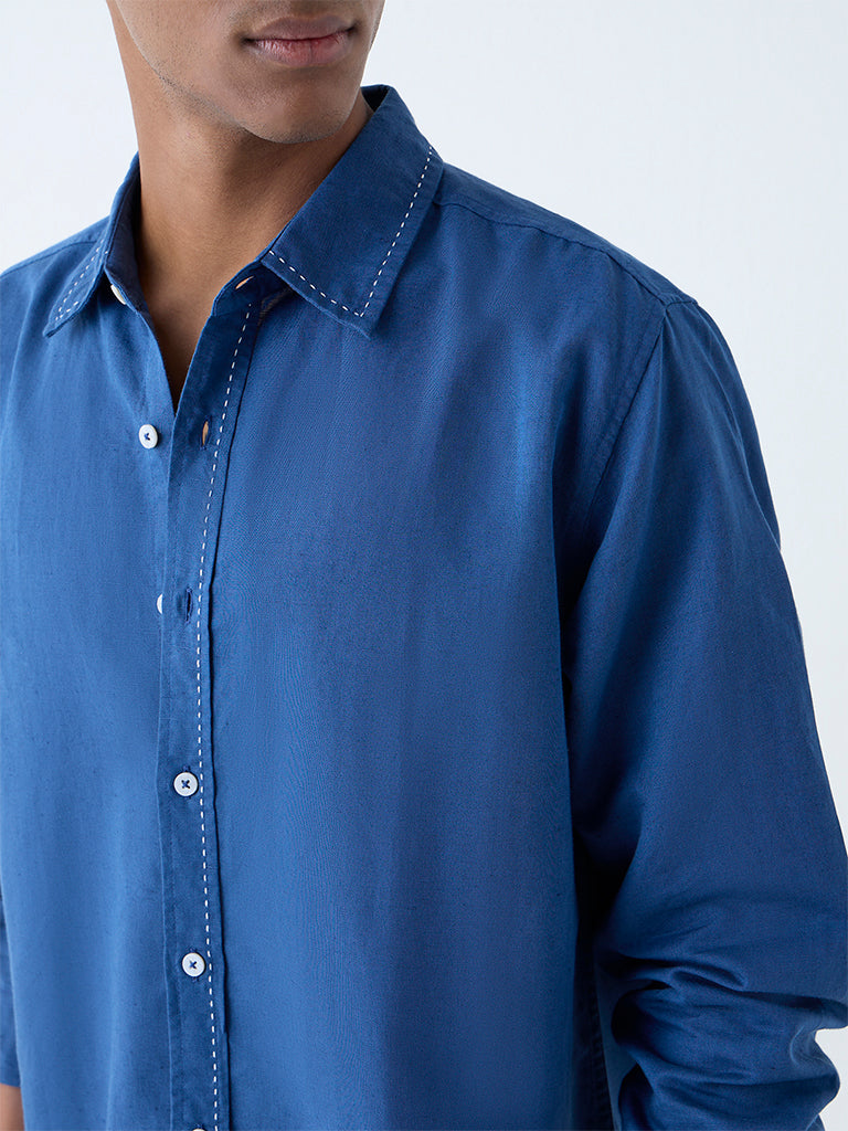 Westside ETA Men's Blue Solid Relaxed-Fit Shirt for Casual Wear Zoomed View